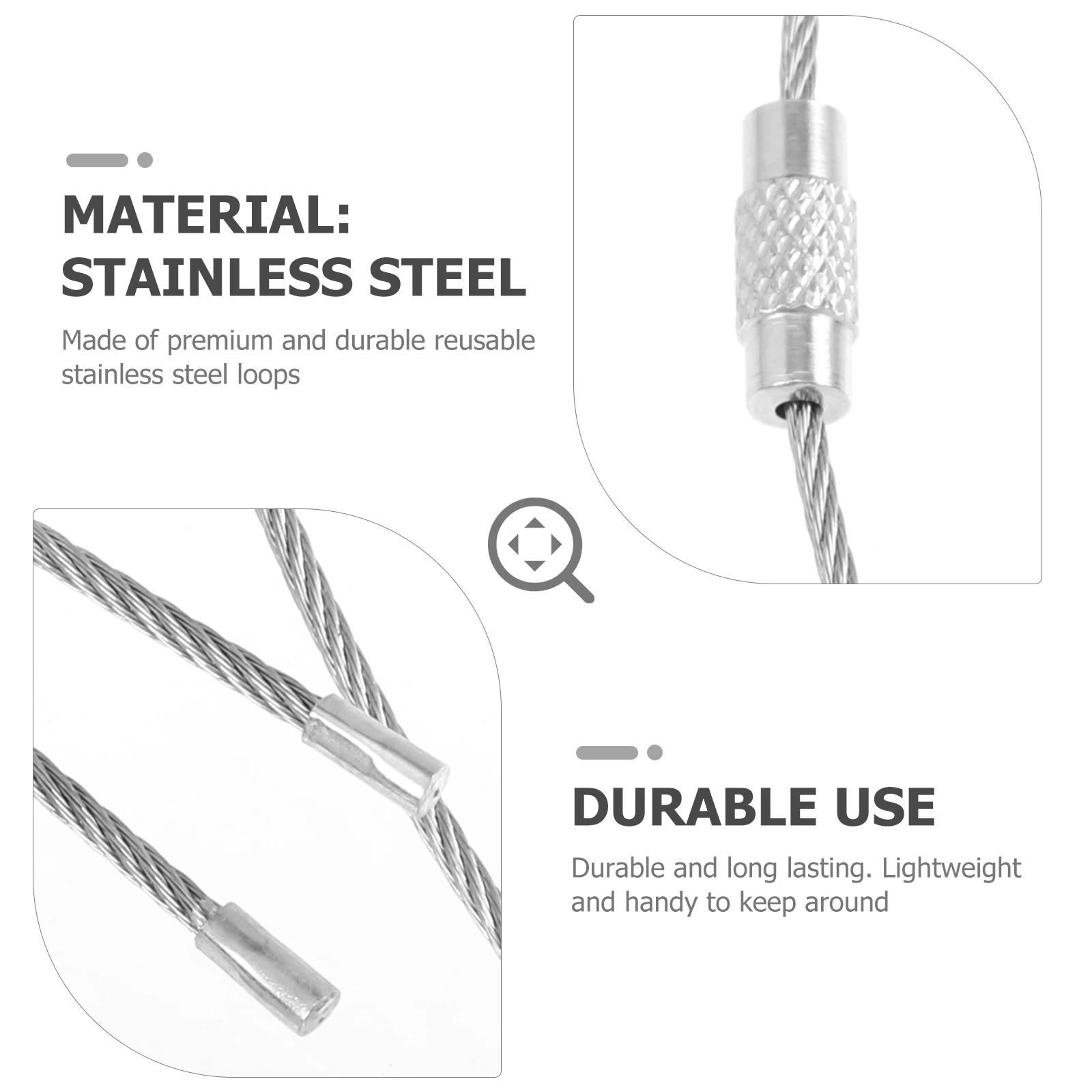 

10pcs Wire Rope Locks Heavy Duty Stainless Steel Rings for Luggage Tags Cable Loops Keychains Climbing Accessories