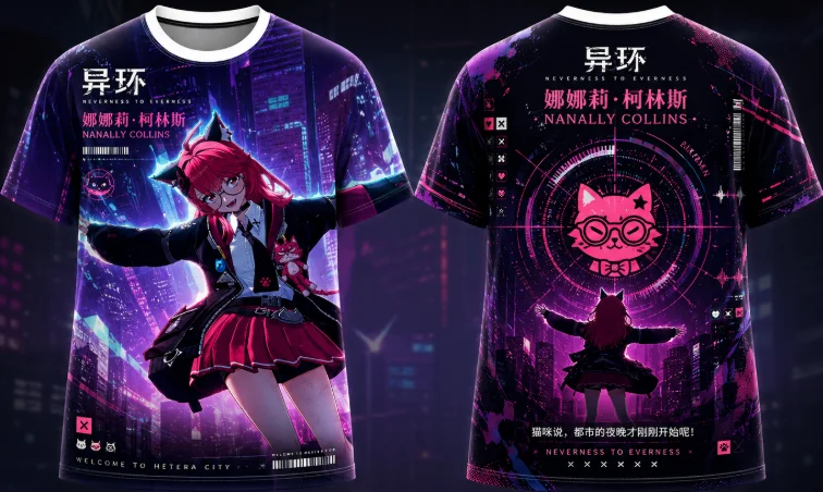 Unisex Neverness to Everness Nanally Collins Game T‑Shirt 3D Sublimation Print Anime Character Short Sleeve Loose Street Tops