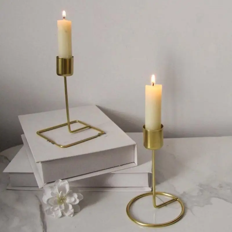 Elegant Metal Gold Taper Holder Stand with Square Stand for Home Decors