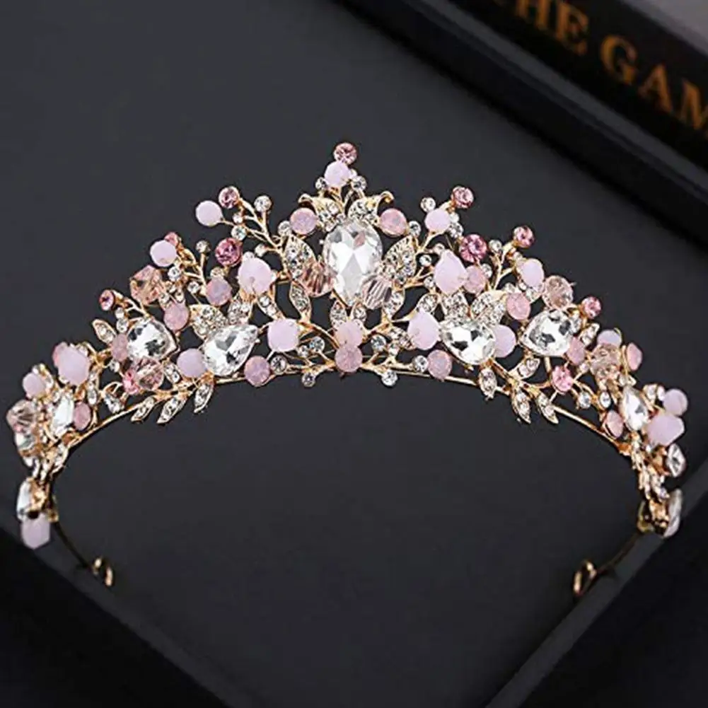 Pink Crystal Tiara Princess Costume Crown for Kids Flower Tiara Headband Queen Crown with Diamond Crystal for Birthday Wedding