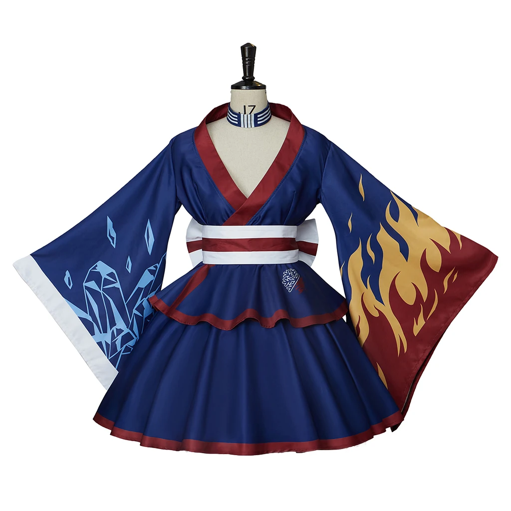 

Anime Todoroki Shoto Cosplay Costume Kimono Lolita Maid Dress Halloween Women Female Costume Kimono Top Skirts Belt Suit