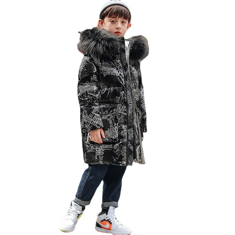 -30 Degree Russian Winter Boy Down Jacket Waterproof Shiny Thick Warm Boy Outerwear Coat 5-14 Years Teenage Boy Parka Outfit