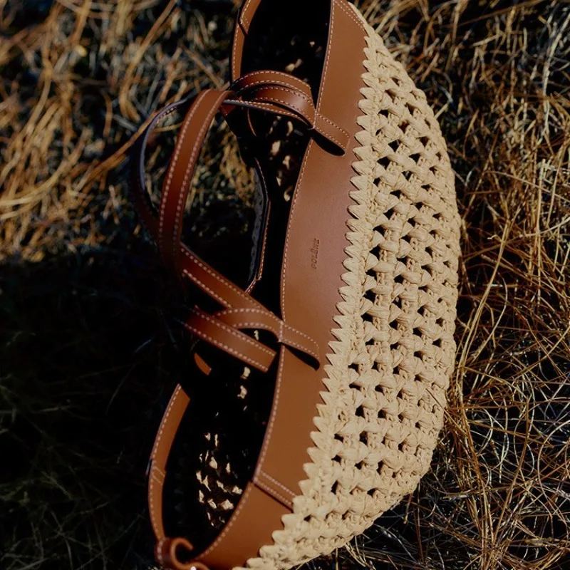 2025 Bolsa de ombro tecida portátil Cognac Lafite Grass