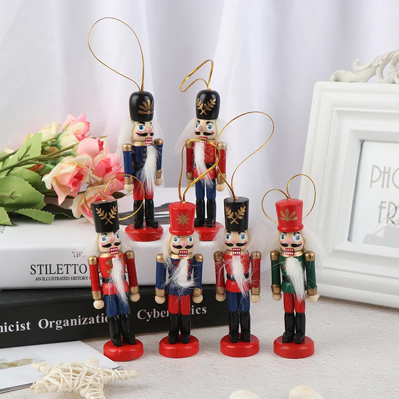 New Year 10cm Wooden Nutcracker Doll Soldier Puppet Christmas Kids Gifts New Year Christmas Tree Pendant Ornaments Decoration