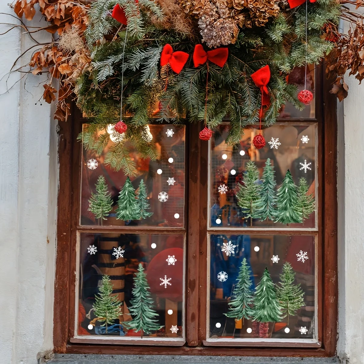 1PC Christmas tree snowflake electrostatic adhesive glass window decoration, style decoration holiday electrostatic stickers