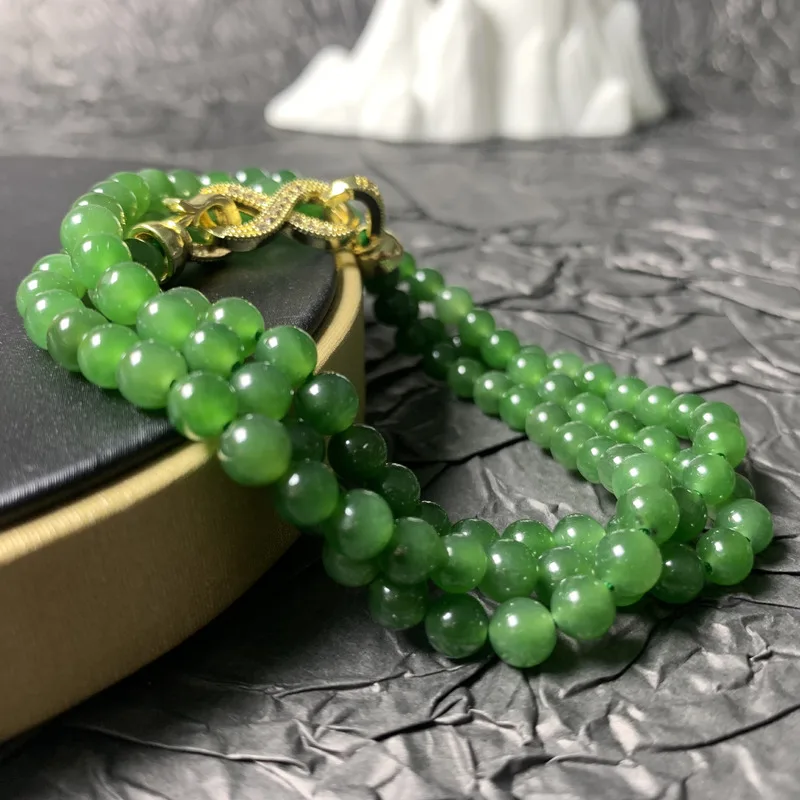 Natural Hetian Jade With 108 Small Beads, Women'S Clavicle Chain, Style Round Bead Necklace