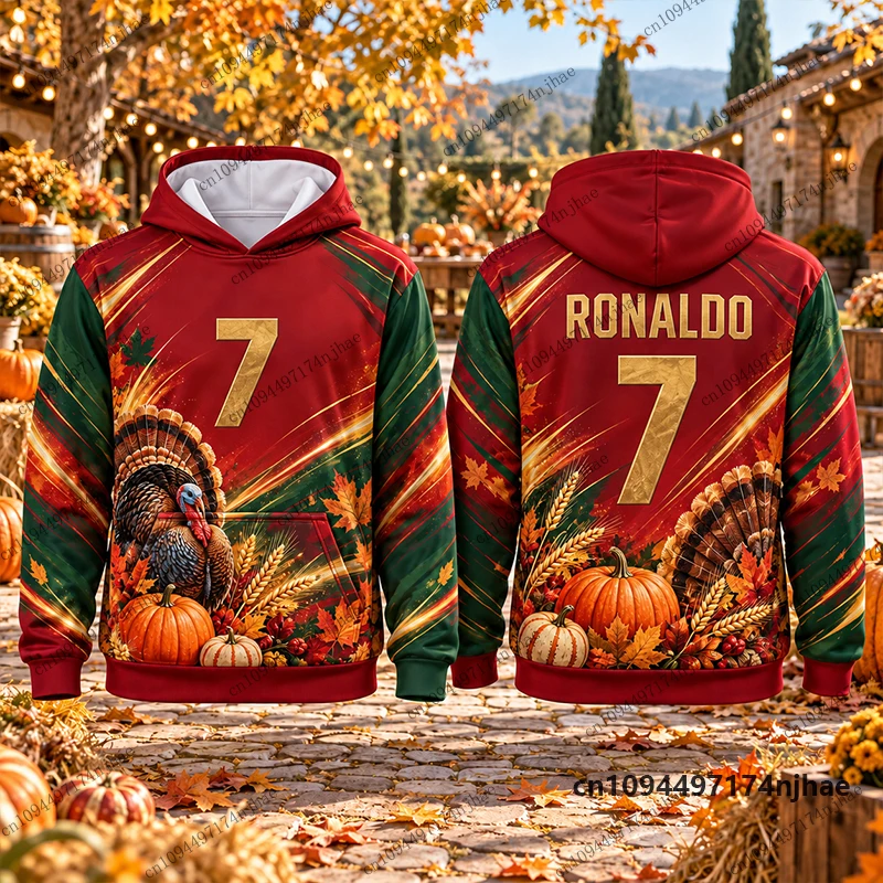 Thanksgiving Day New Ronaldo #7 Print Hoodies For Men Long Sleeve Sportswear Parent-child Football Pullover Sports Kids Tops