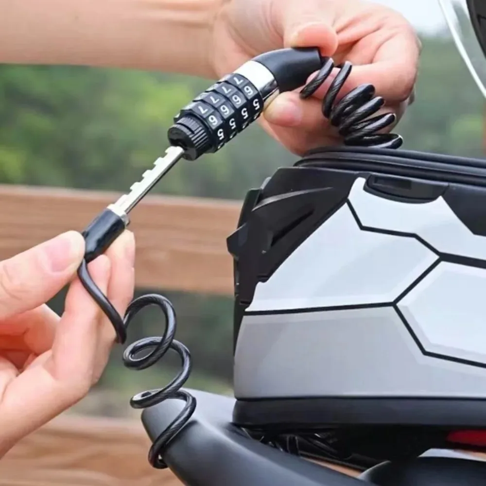 Motorcycle Bicycle Anti-Theft Chain 4-Digit Password Combination Helmet Lock Safety Portable Cable Lock Durable Wire Rope
