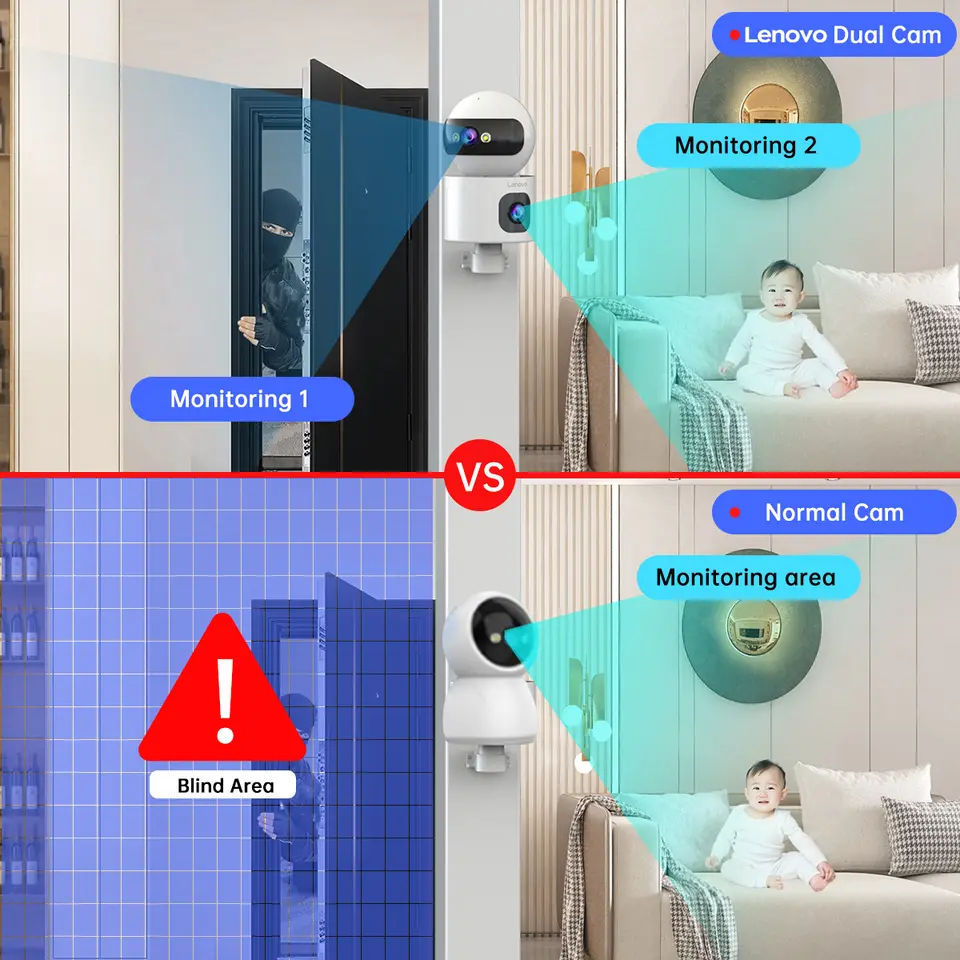 كاميرا Lenovo بدقة 4K بتقنية IP، 5G WiFi، عدسة مزدوجة، منزل ذكي، تتبع تلقائي، كاميرا مراقبة CCTV لاسلكية، مراقبة أمنية للرضع - 3