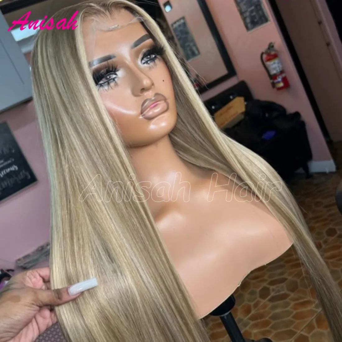 Ombre Blonde Highlight Brazilian Virgin Straight Human Hair Lace Front Wigs Transparent Lace Frontal Wig Pre Plucked for Women