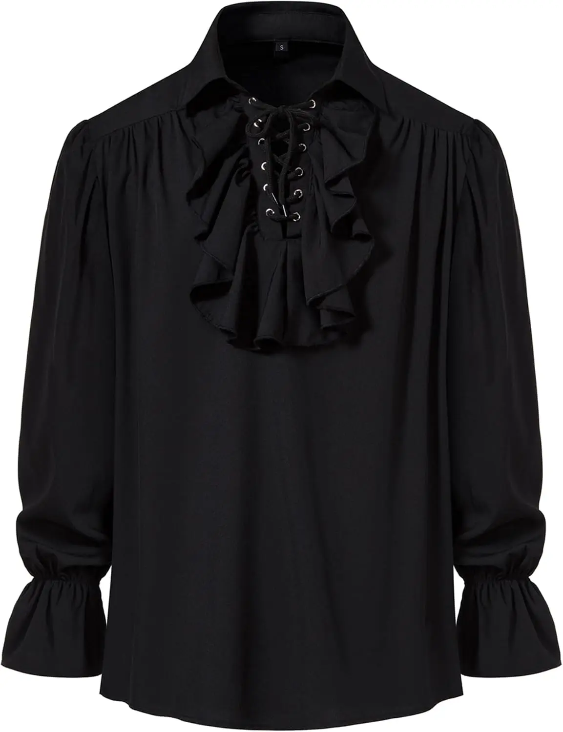 メンズ レトロ ルネッサンス スチームパンク ビクトリア朝 長袖 ジャボ襟 中世 海賊 レースアップ シャツ トップス