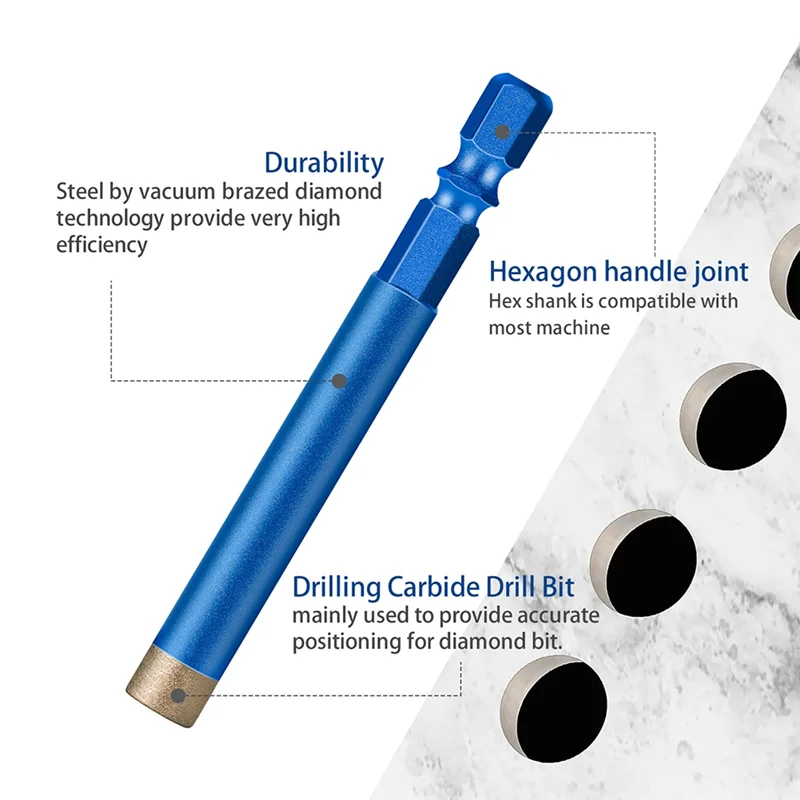A43F-7PCS مثقاب أداة حفر البلاط، مثقاب الحفر الجاف الحجري، حفر الرخام المتخصص 1/4,3/8,1/2,6 مم، 8 مم، 10 مم، 12 مم
