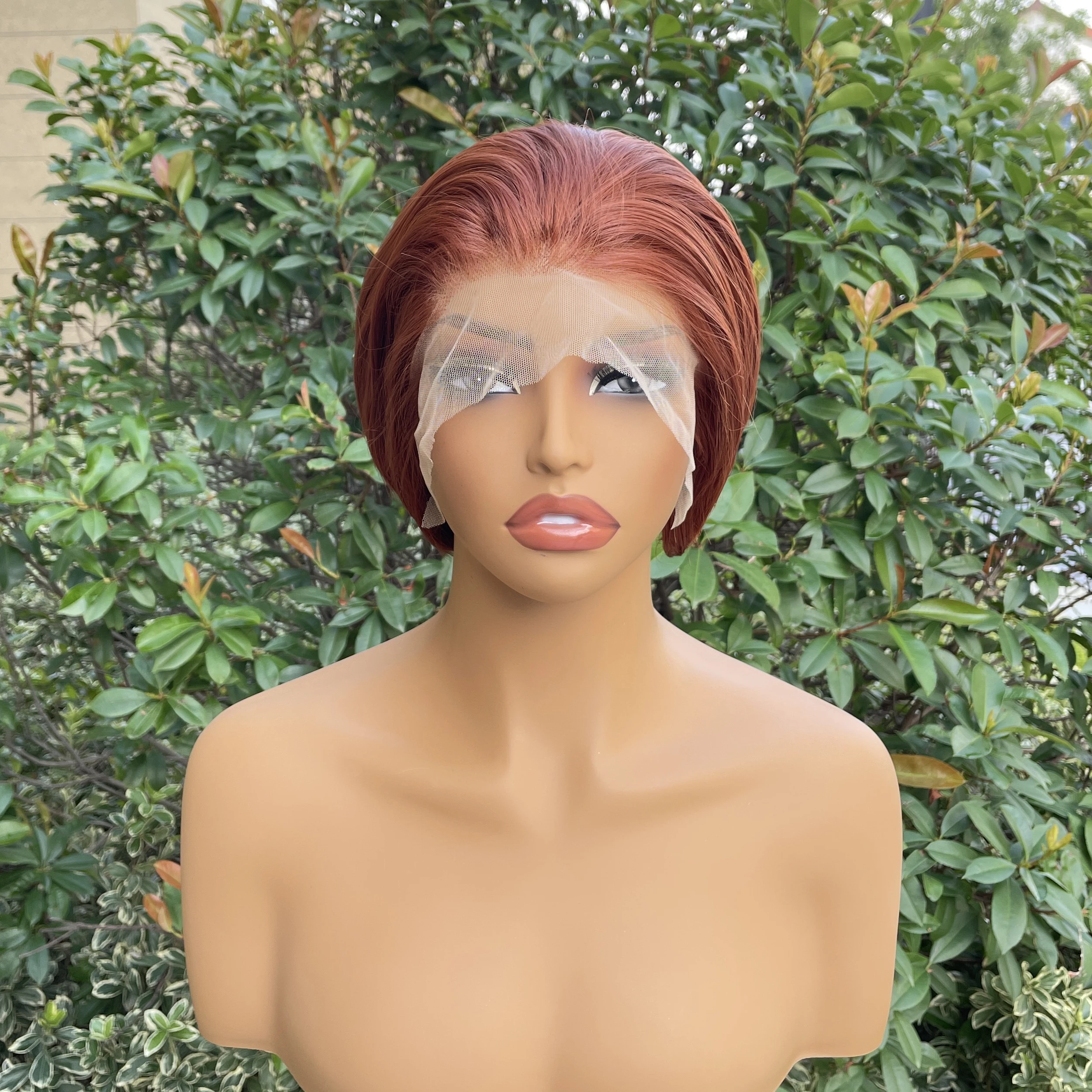 

Медно-коричневые короткие парики с стрижкой боб для косплея 13x4 Синтетические парики спереди для мужчин и женщин Бесклеевые парики среднего размера 150% Хэллоуин