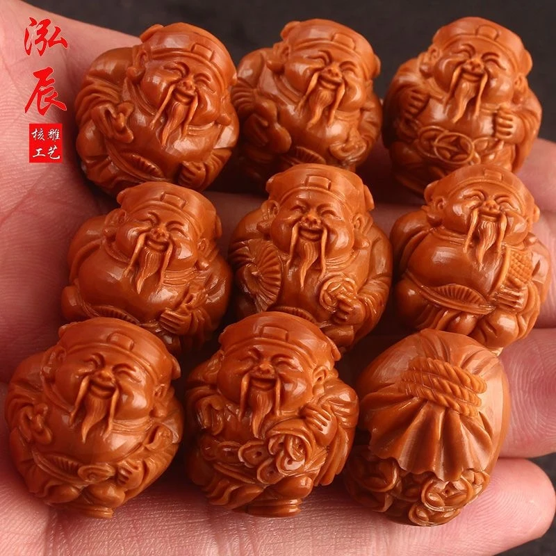 Eight Wealth Deities Olive Kernel Bracelet, hand-carved from highly sought-after old material, featuring short, round, large bea