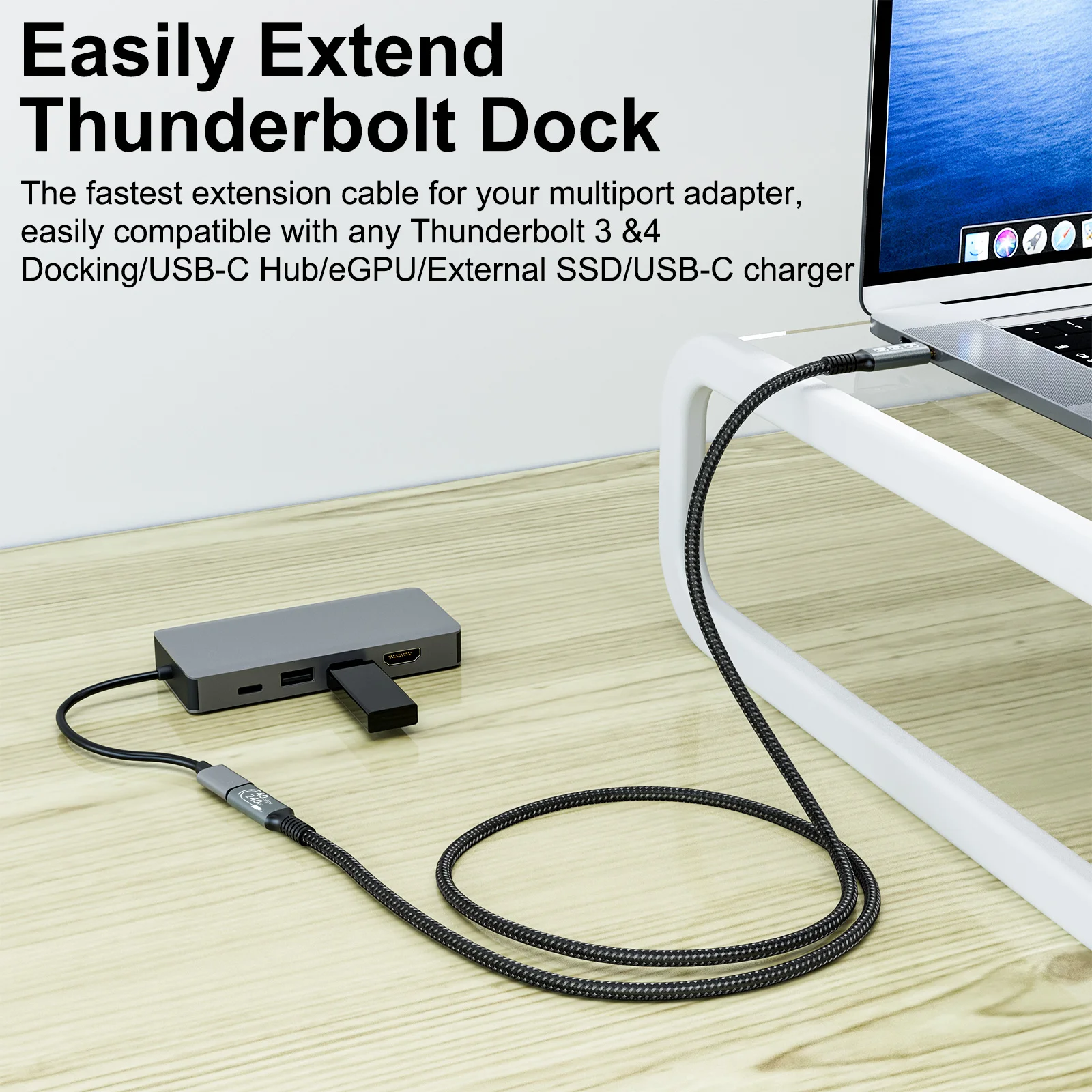 USB C 4 Extension Cable , Extender Male to Female Type C 8K@60Hz UHD Video 40G 240W with Thunderbolt Cable