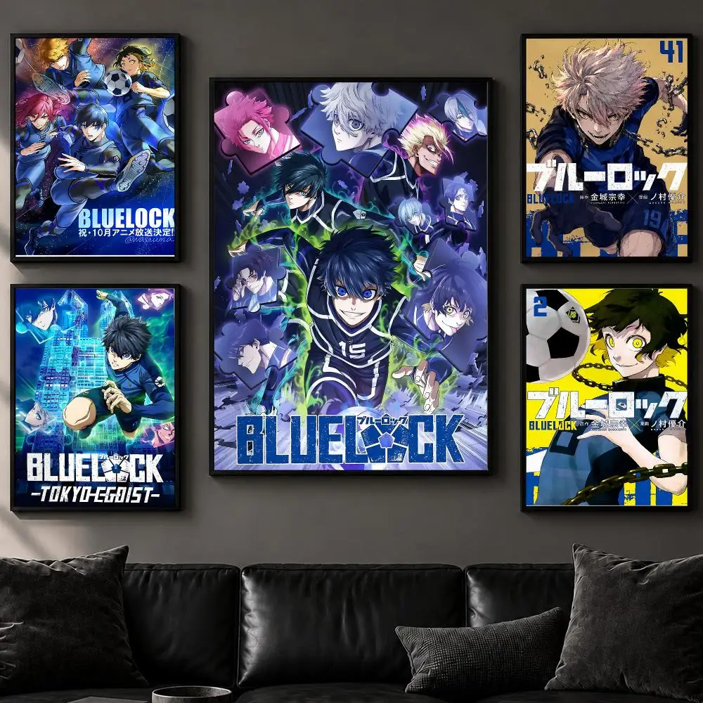 Anime B-Blue LockS Poster Art  Self-Adhesive No Glue Residue Wall Decor for Bedroom Living Room