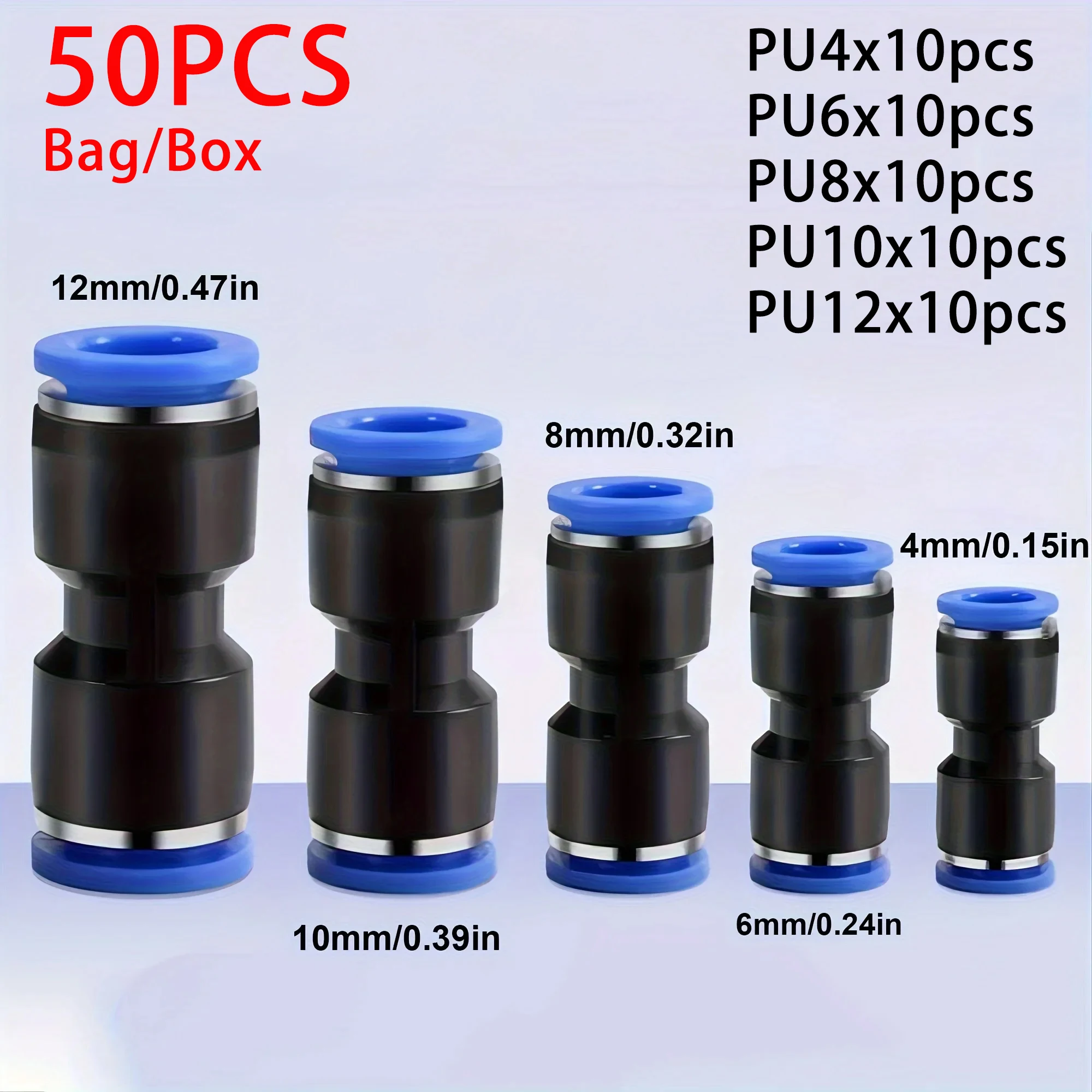 50 PCS Pneumatic Quick Push Connectors Set for Industrial Use Tube Hose 4/6/8/10/12 Air Pneumatic Parts Connector Accessories