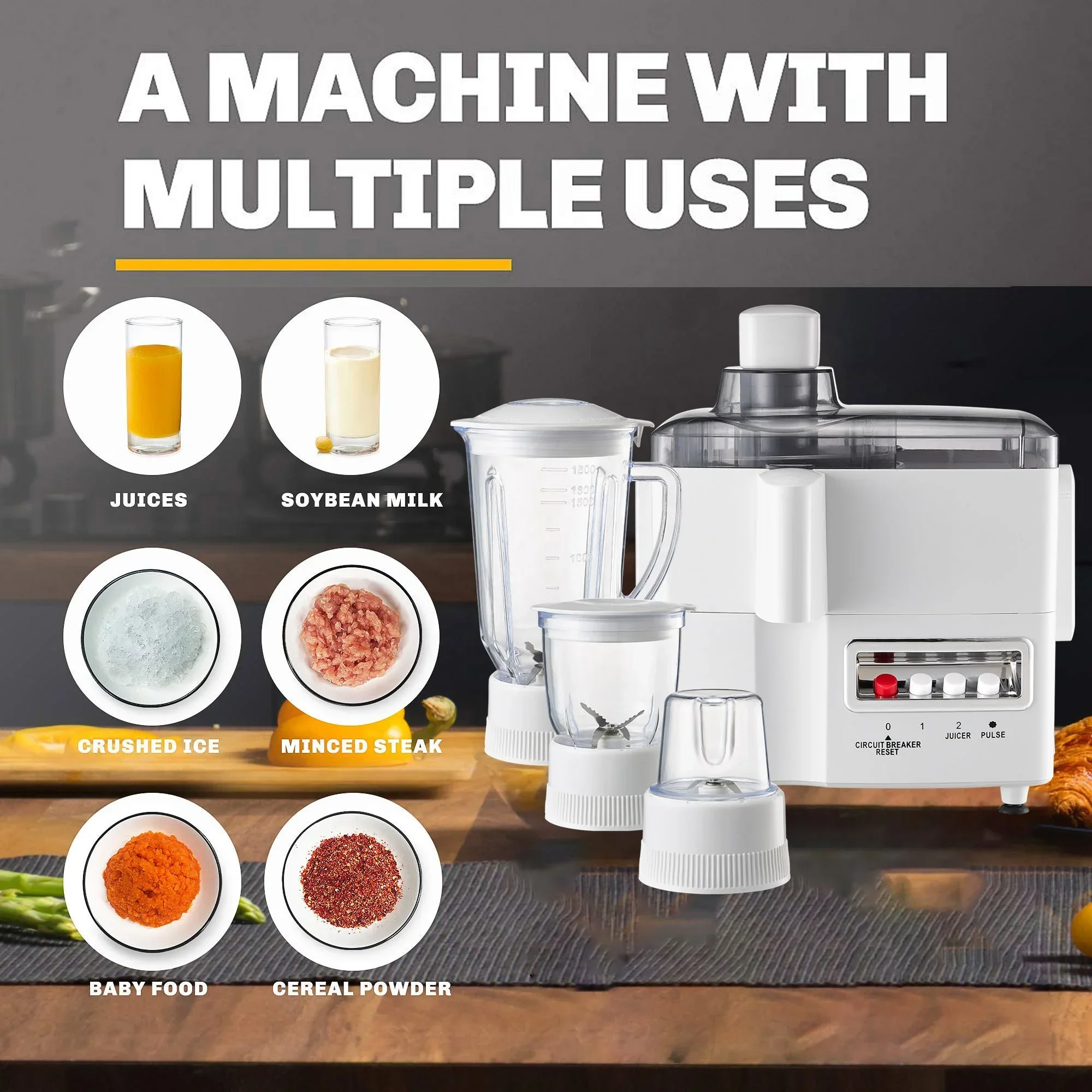 Creative Fashion Versatile 4 in 1 Electric Kitchen Appliances Blender Chopper Food Processor for Chopper Slicing