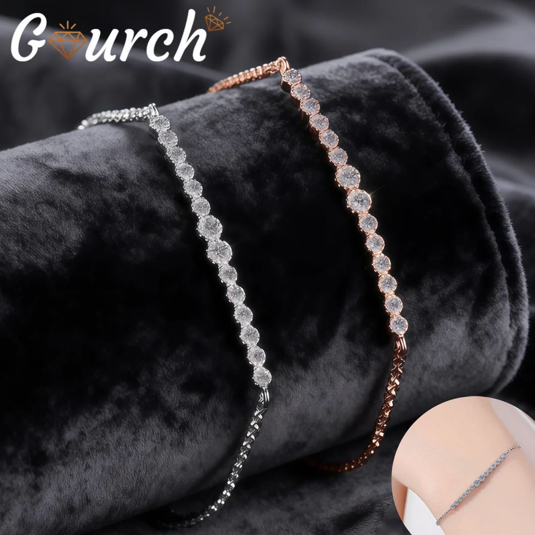 

Gourch S925 Sterling Silver Full Moissanite Champagne Gold Plated Bracelet for Women Dainty Simple Luxury Fashion Jewelry Gifts