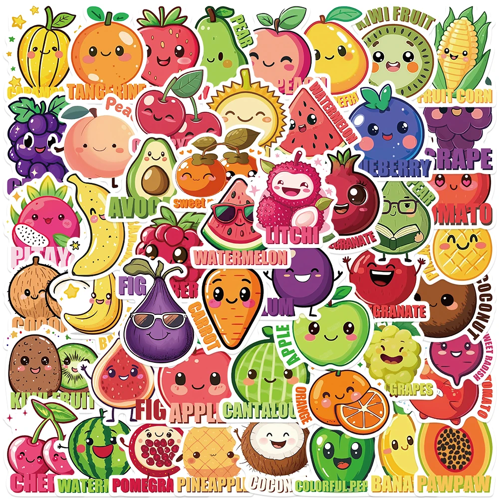 

50PCS Funny Cartoon Fruits Stickers Cute Cherry Corn Decals For Laptop Skateboards Notebooks Fridge Cup DIY Graffiti Stickers