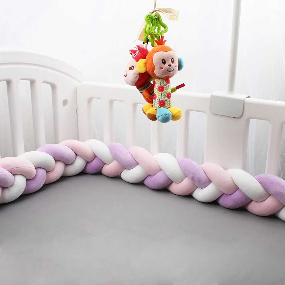 Paraurti per culla intrecciato per bambini rosa viola bianco decorazioni per la camera dei neonati