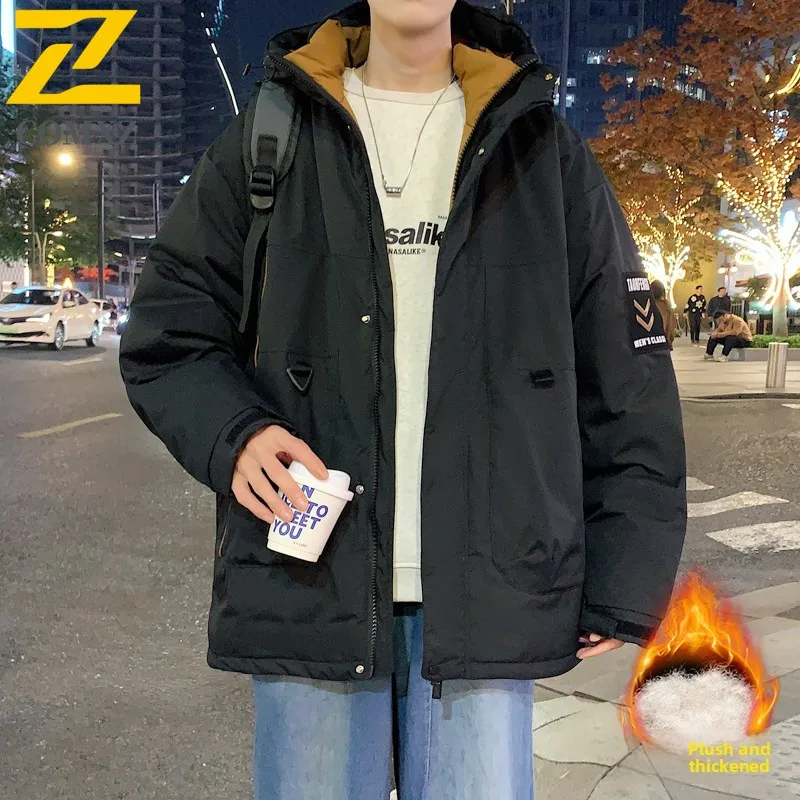 

Men Down Jacket 2025 White Duck Down Thick Fleece Cold Insulation Warmth Hooded Parka Coat Outdoor Skiing Camping Cotton Jacket