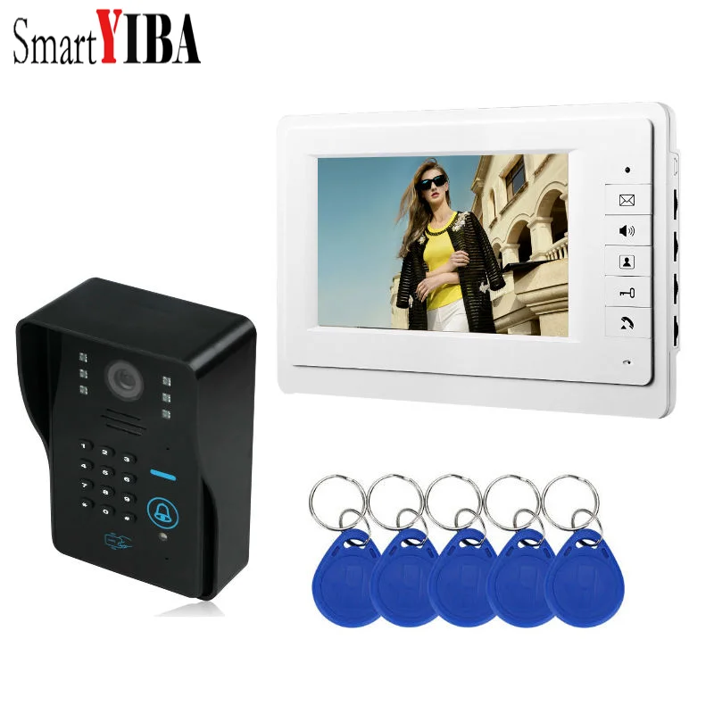 SmartYIBA Password RFID Access Contro Video Intercom 7''Inch LCD Wired Video Door Phone Doorbell Speakephone Intercom System