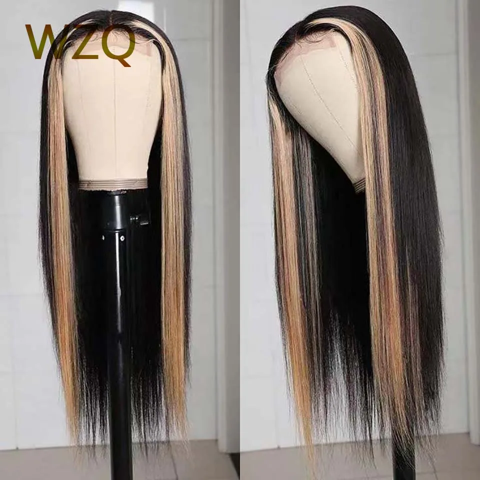 

1B 27 Blonde Highlights Human Hair Wig 30 Inches Straight Brazilian Lace Frontal Human Hair Wig 13x4 Transparent Lace Front Wigs