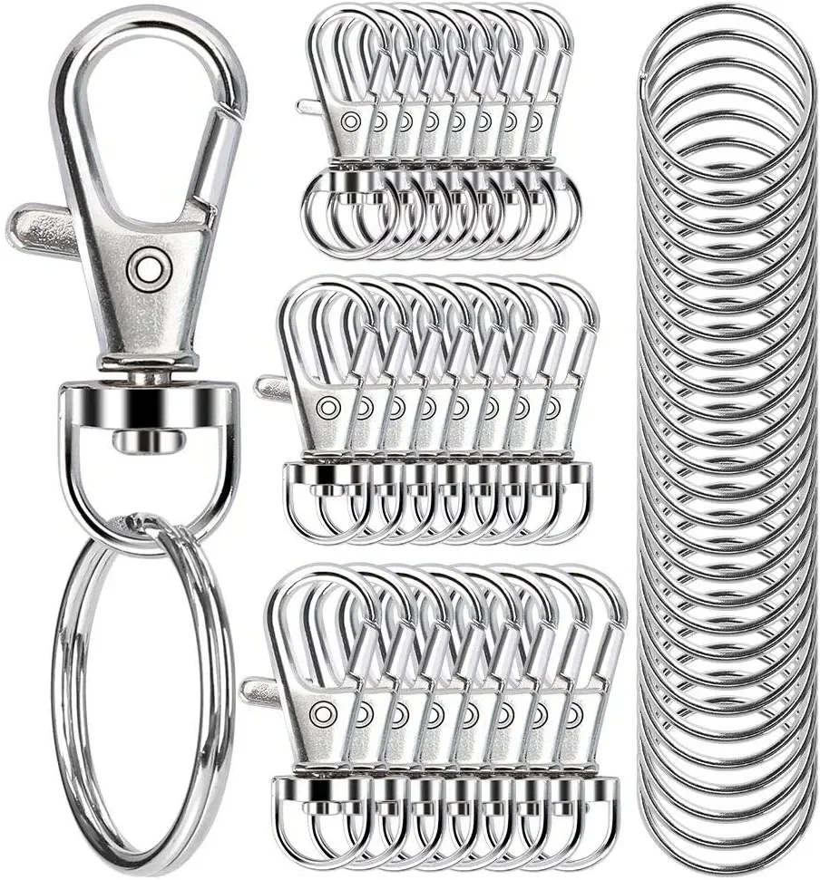 25set/50pcs Swivel Clasps Set Lanyard Snap Hooks with Key Chain Rings Keychain Clip Hooks for DIY Necklace Bracelet Chain Supply