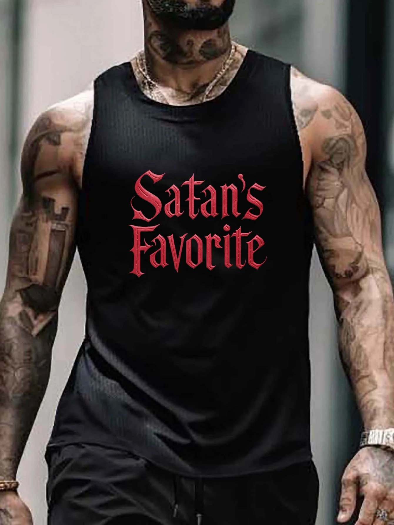 

Men's Gothic font "Satan's Love" jacket - Avant-garde demonic style, suitable for both casual and themed occasions