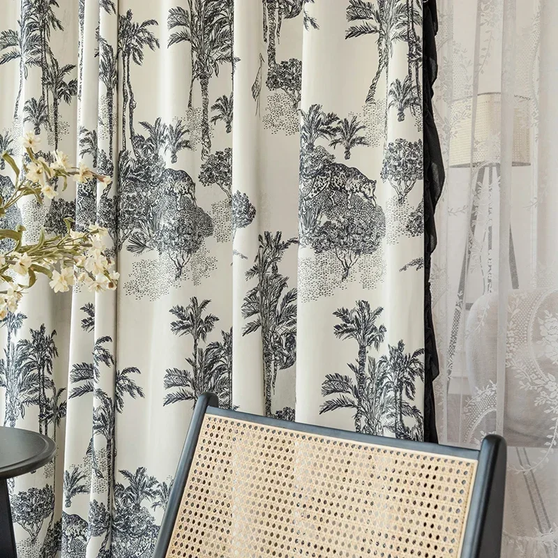 New custom curtains for living room bedroom French retro Chinese vintage velvet printing blackout Noble Elegant Room decoration