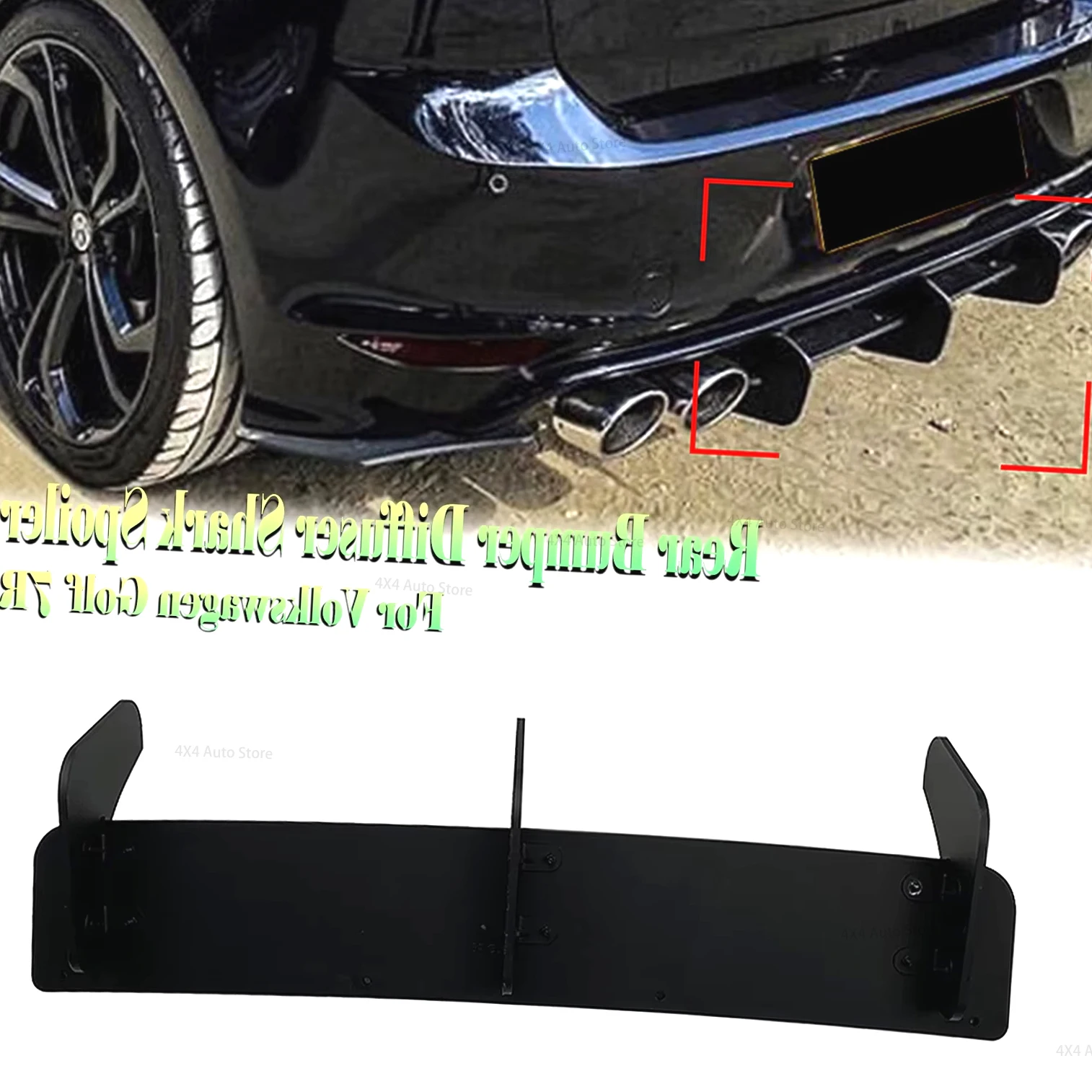  For Volkswagen VW Golf 7 MK7 R Rline 2014-2017 Rear Bumper Diffuser Shark Spoiler Kit Boot Lower Splitter Plate Bracket Tri