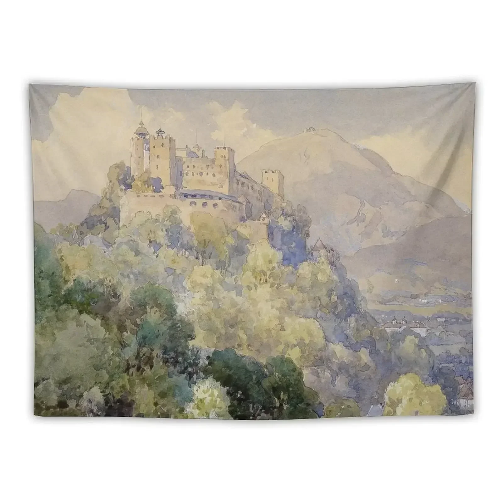 Overlooking the Hohenwerfen Fortress in Salzburg by Edward Theodor Compton Tapestry Room Decor For Girls Tapestry