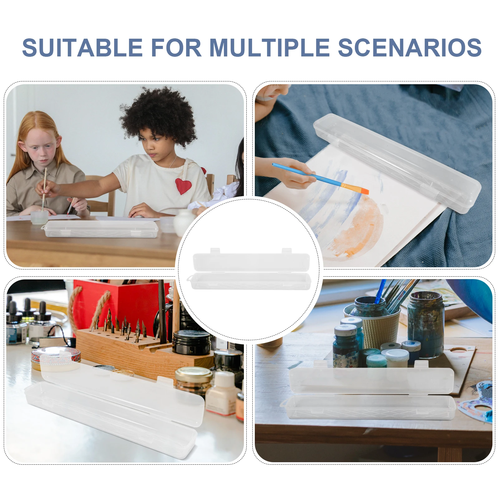 

2pcs Paintbrush Storage Transparent Pen Cases Container for Watercolor Travel Lightweight Portable Empty Pencil Case Stationery