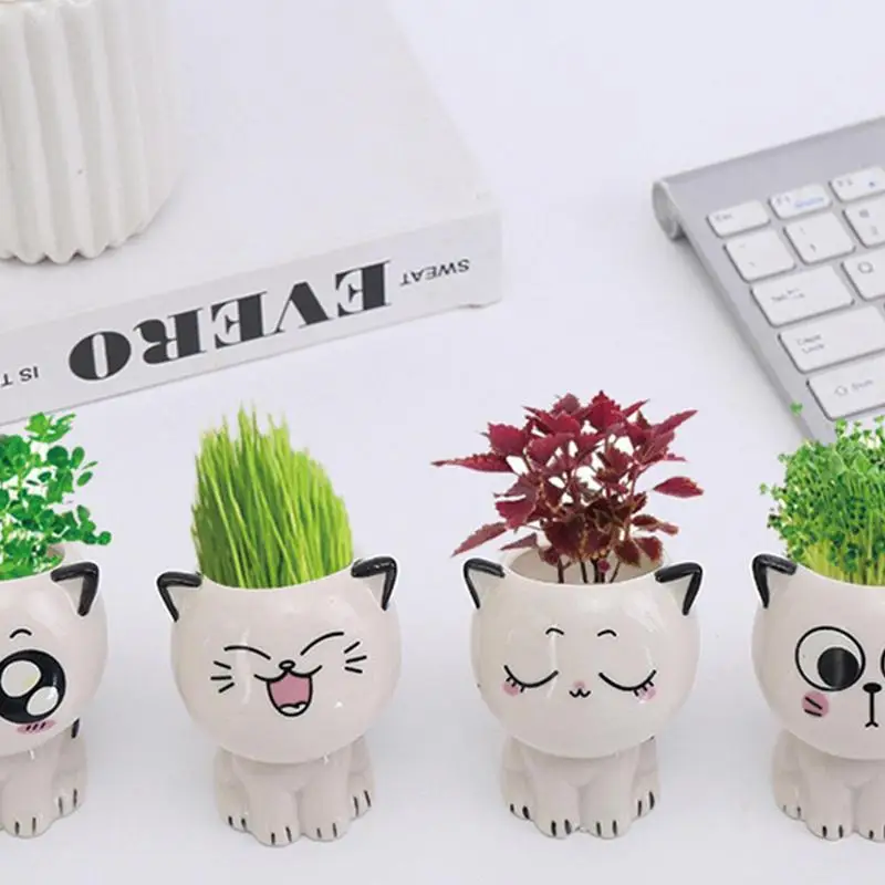 Maceta de cerámica con forma de gato para plantas suculentas, jarrón para plantas de interior, macetas de viñetas de animales, decoración del hogar,