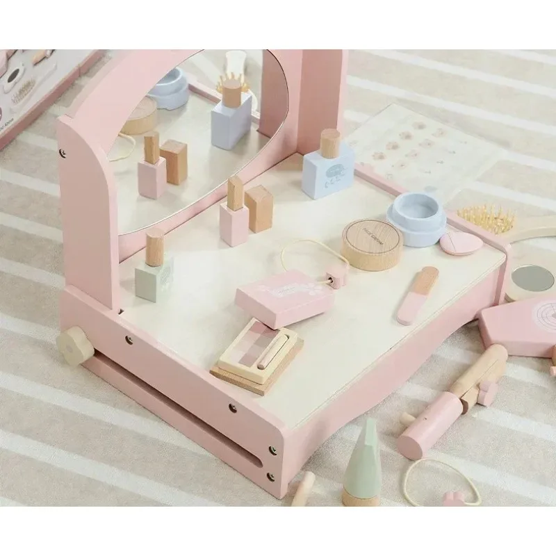 Casa de juegos rompecabezas juguetes interactivos tocador de madera de alta calidad peine secador de pelo sombra de ojos lápiz labial regalo de cumpleaños para bebé