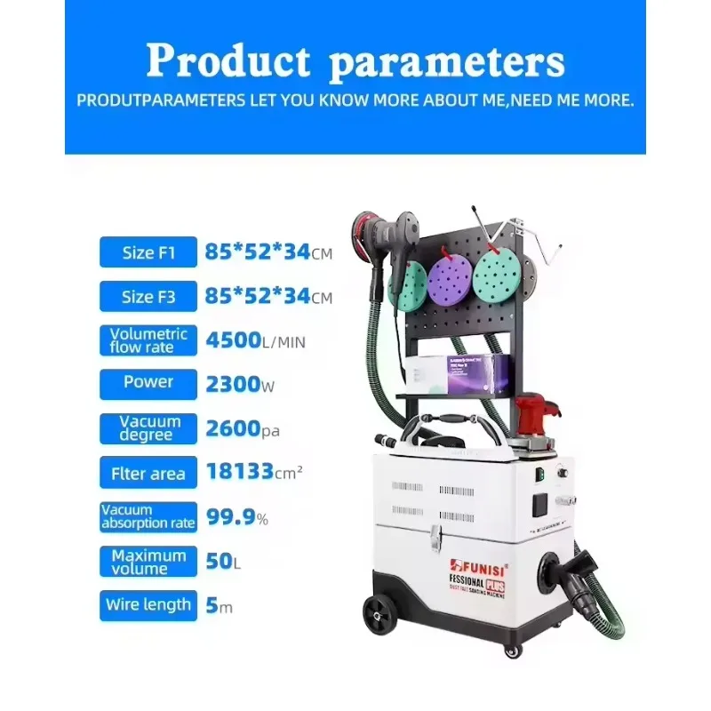 FUNISI F3 Auto Electric Wall Orbital Sander Orbital for Car Sander Machine Industrial Vacuum Cleaner Car Paint Sander
