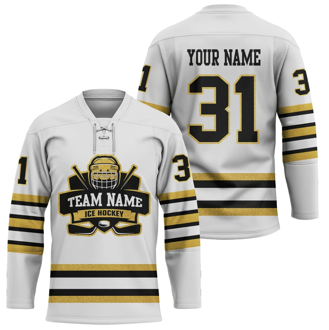 Personalized Name White Black Gold 3D Printed Fashion Men's Hockey Jersey Summer Unisex Personali Sport Team Jersey Shirt YU02