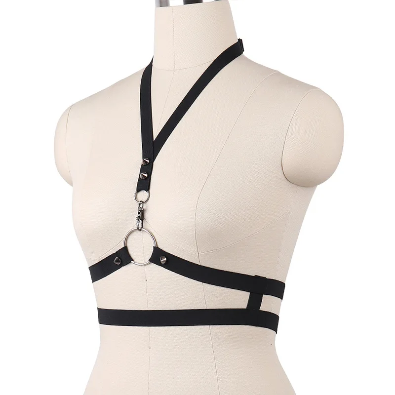 Harnais de corps Sexy des années 90, soutien-gorge Cage, haut court pour femmes, harnais de Bondage noir Rave, gothique, fétiche, pôle danse, robe de Bondage