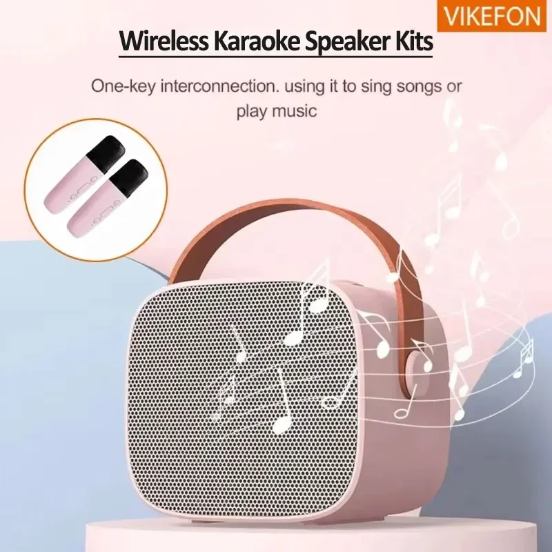 Wireless Dual Microphones Machine HomeKTV DSP System Portable Karaoke Bluetooth Speaker HIFI Stereo Surround For Kids Party Gift