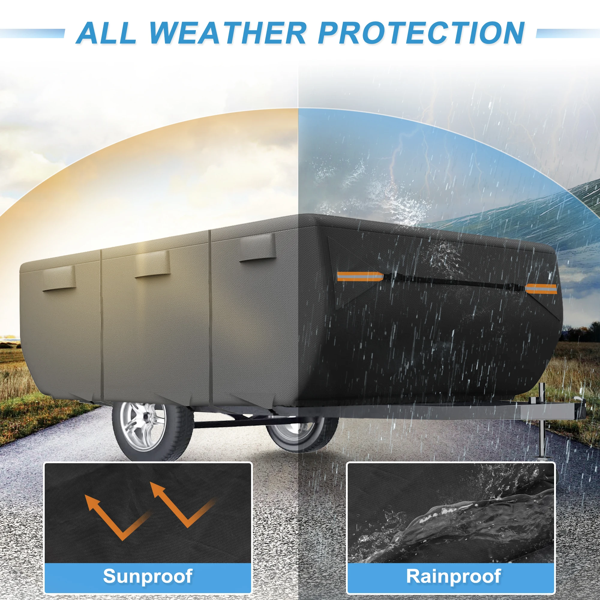 X Autohaux Pop-up Camper Trailer Cover for 8-16FT RV Cover Anti-UV Waterproof Windproof Full Protection for Motorhome
