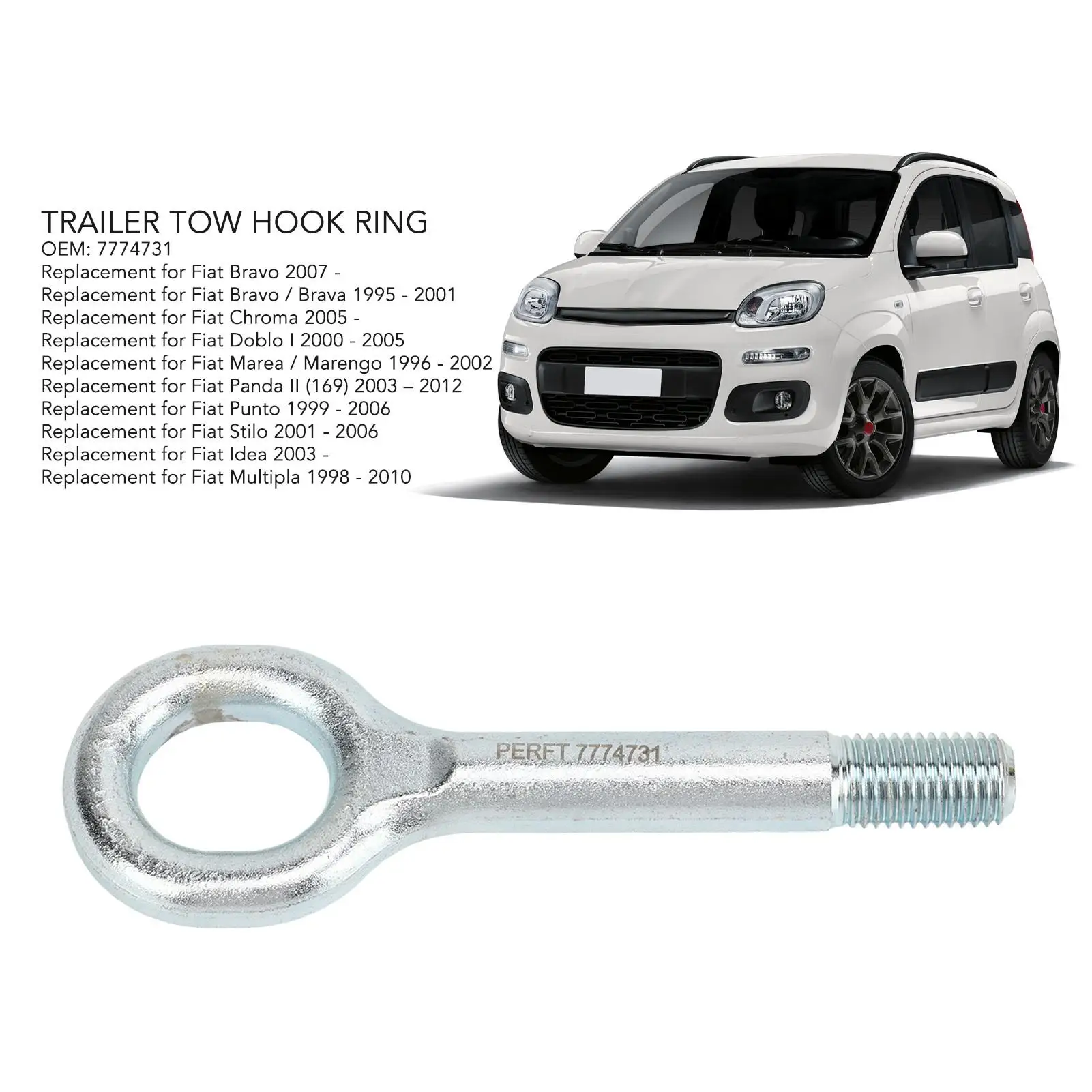 Trailer Tow Hook Ring 7774731 Replacement for Fiat Bravo Brava Chroma Doblo I Panda II Punto Stilo Idea Multipla