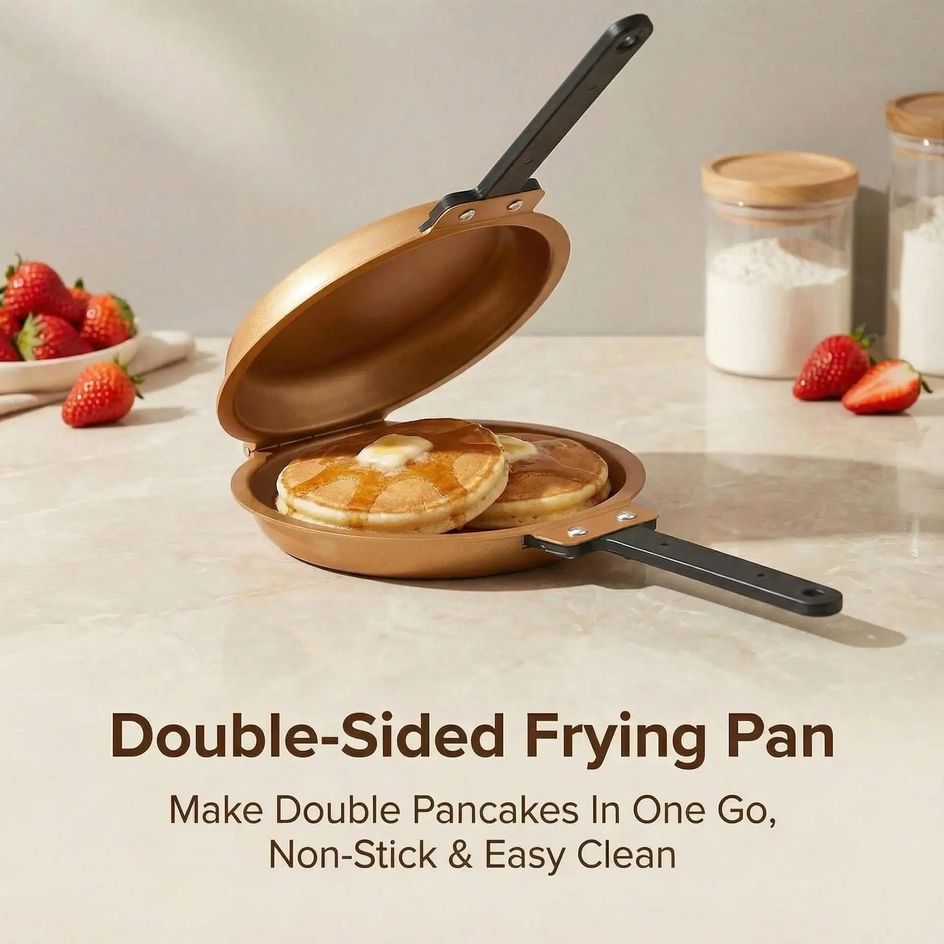 Double-sided Foldable Pancake Pan, Non-stick Smoke-less Skillet for Egg Steak Breakfast Mexican Tortilla Kitchen Cookware
