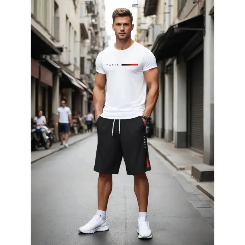 2025 Summer Creative 3D Printed Trendy Casual Men's Short Sleeved Shorts Set Beach Vacation Casual Wear