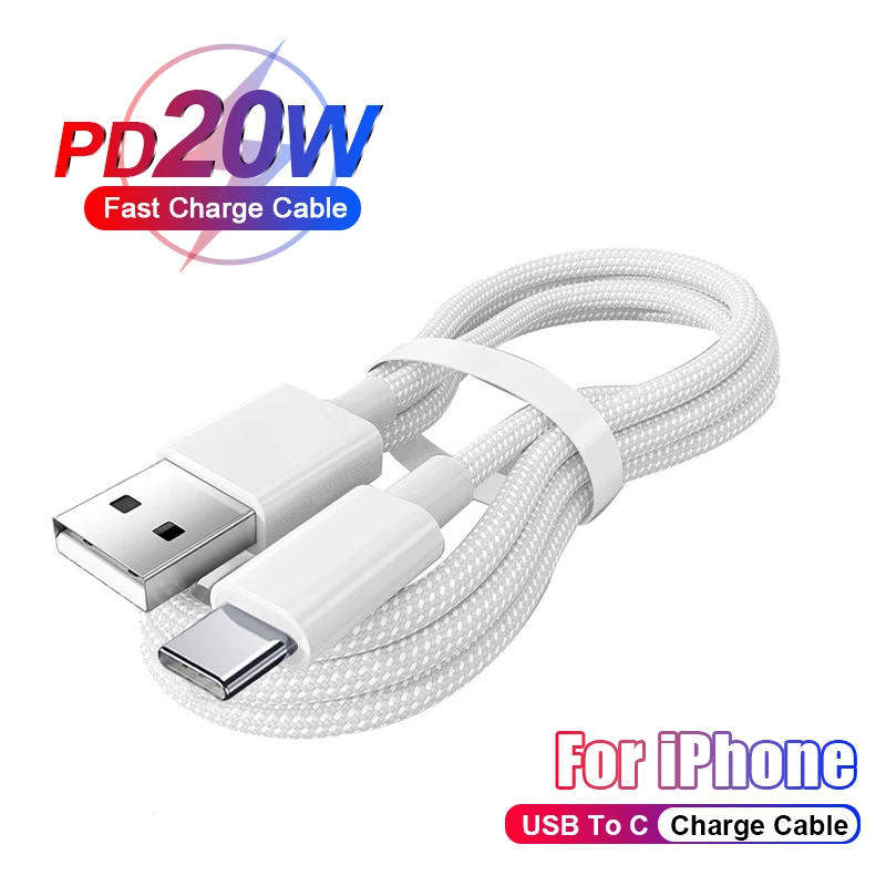 20W PD USB Type C Fast Charging Cable For iPhone 15 Pro Max Plus Data Cord Nylon Braided For Samsung Xiaomi Fast Charger Cable