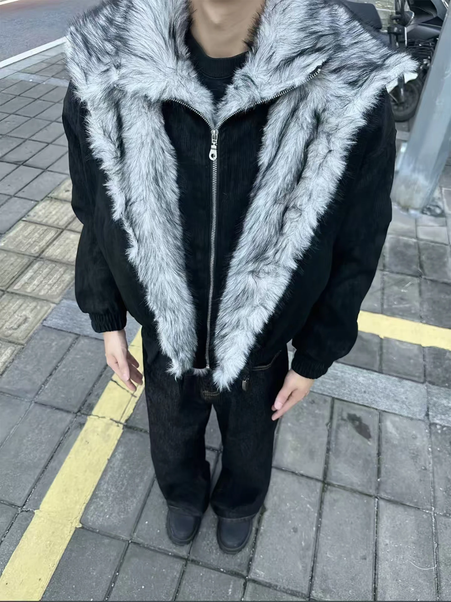 

Wolf King Mountain Eagle Men's Cotton Jaet Winter Warmth Street Sle High Collar Thiened Long Sve Zipper Closure