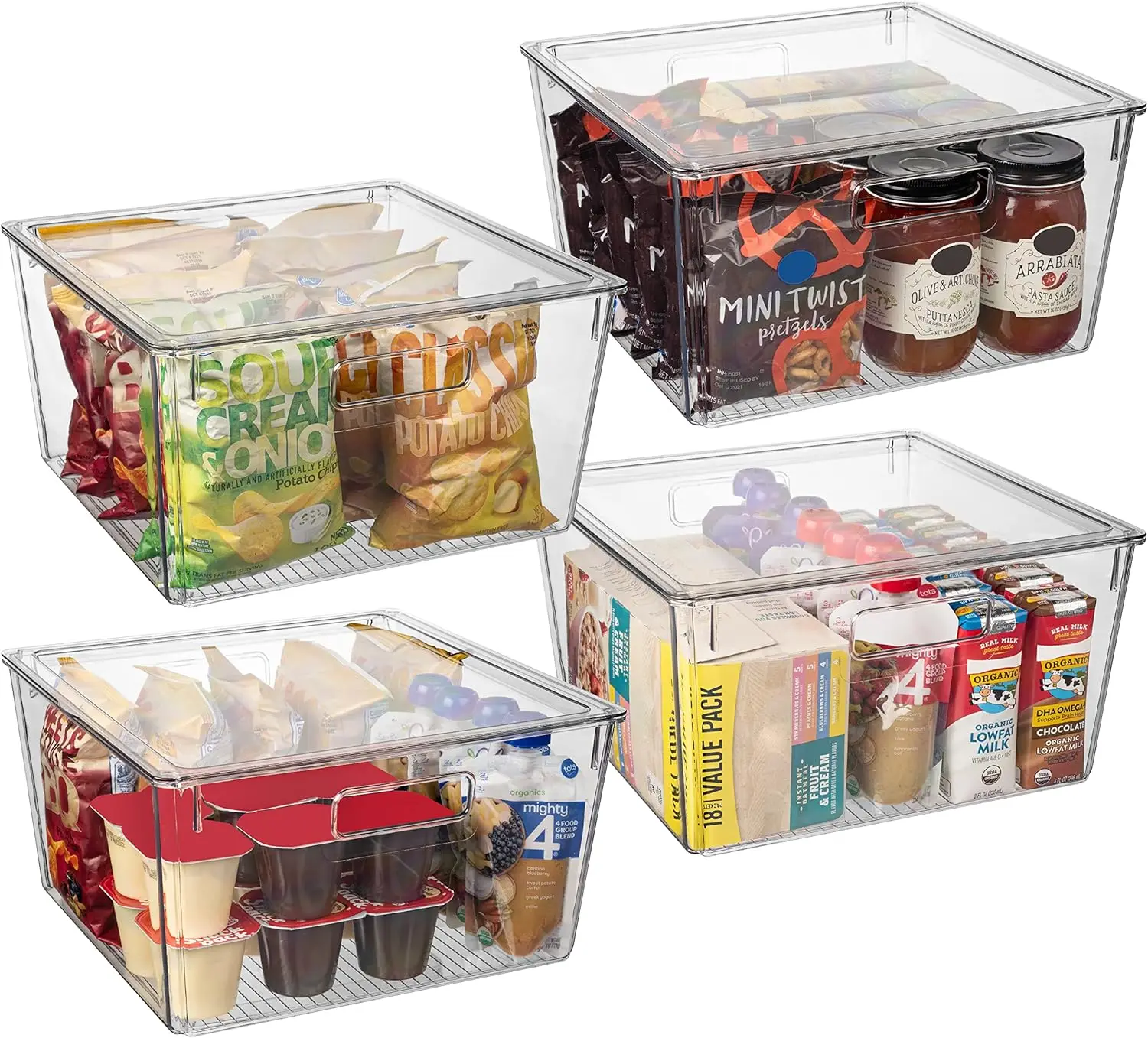 

XL Plastic Storage Bins with Lids for Kitchen Pantry Fridge Cabinet Organization