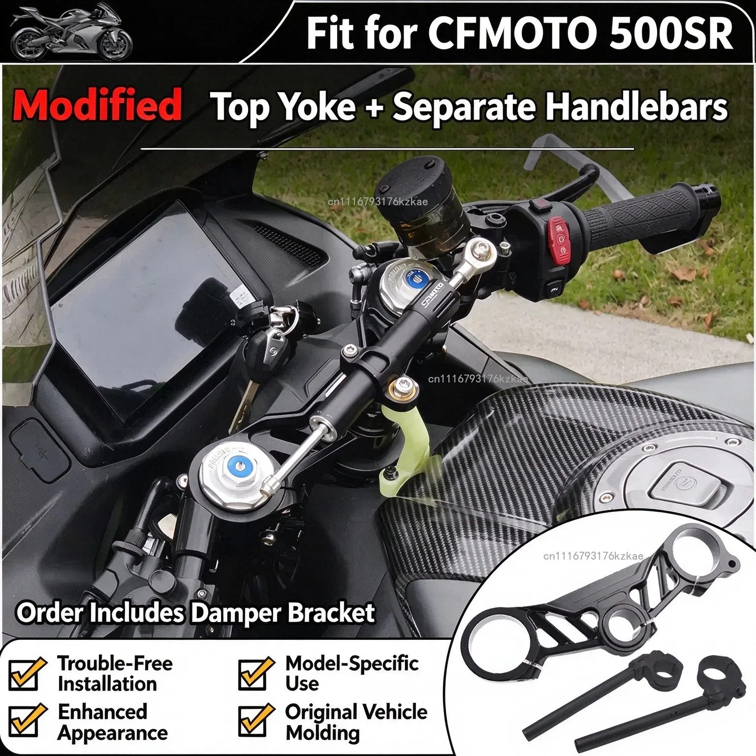 For CFMOTO 500SR CNC Aluminum Upper Triple Clamp Clip-on Handlebars Set, Racing Lowered Motorcycle Handle Mod Parts