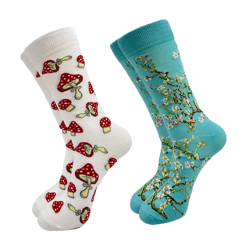 1pair  Fashion Hip Hop Man Skateboard Causal Harajuku Mushrooms Tree Print Painting Business Novelty Casual Sock New