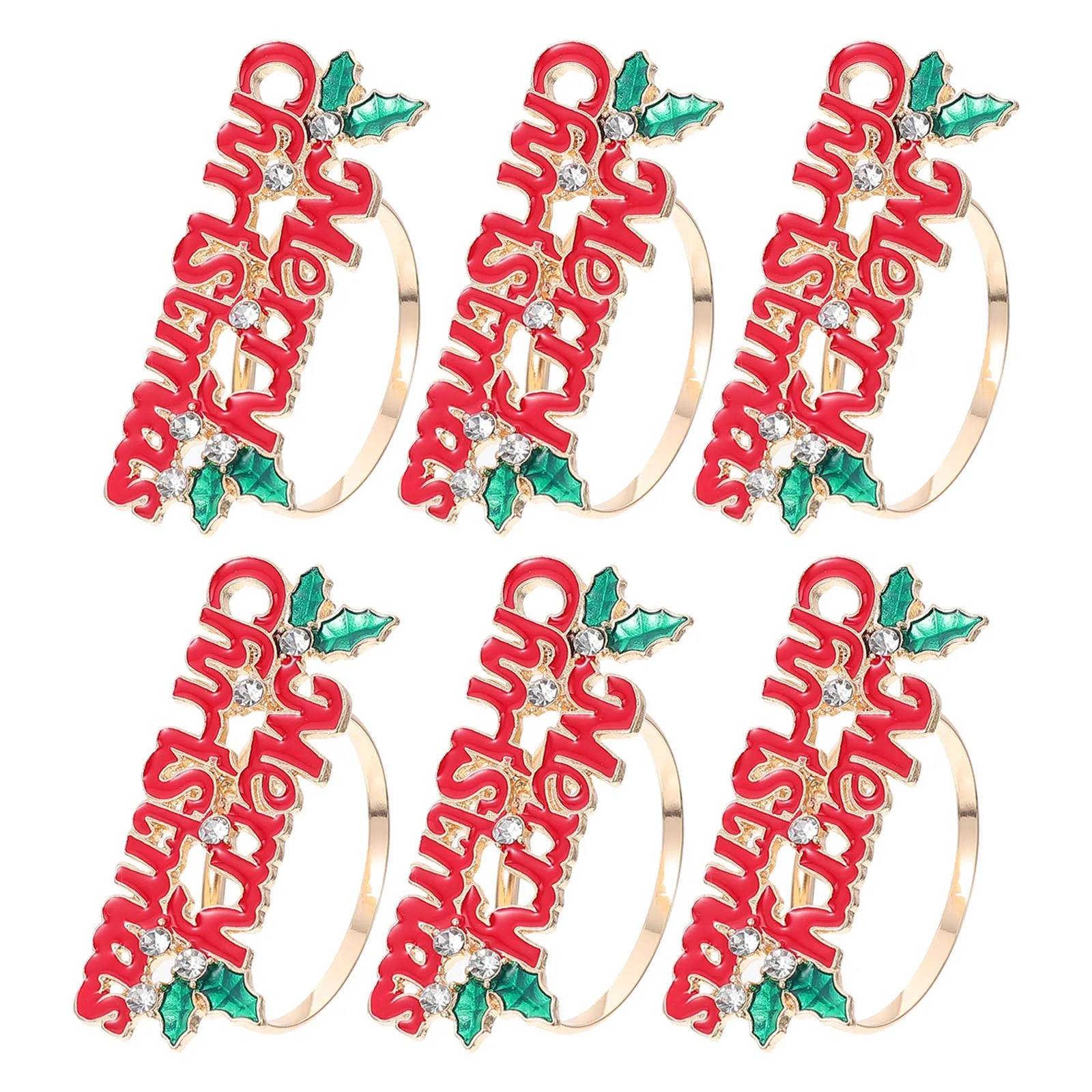 

6 Pcs Holder Napkin Ring Red Rhinestones Modern Rings Alloy Holiday Christmas Decor